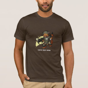 Mean Sci-fi Marine Firing Gun Cartoon Ginger Cat Tシャツ
