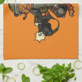 Mean Sci-fi Marine Ginger Cat Firing Gun Cartoon キッチンタオル (折り畳み)