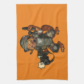 Mean Sci-fi Marine Ginger Cat Firing Gun Cartoon キッチンタオル (縦)