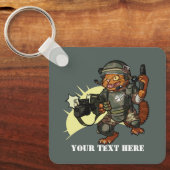 Mean Sci-fi Marine Ginger Cat Firing Gun Cartoon キーホルダー (正面)