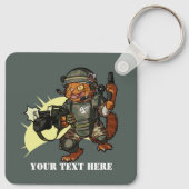 Mean Sci-fi Marine Ginger Cat Firing Gun Cartoon キーホルダー (裏面)