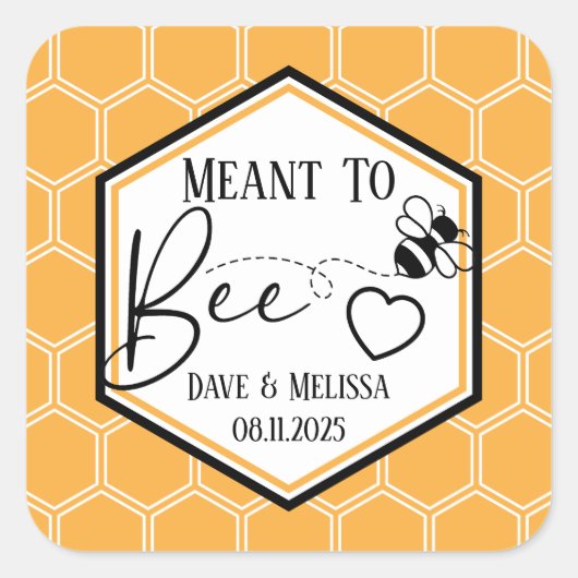 Meant to Bee Honeycomb Personalized Wedding  スクエアシール (正面)