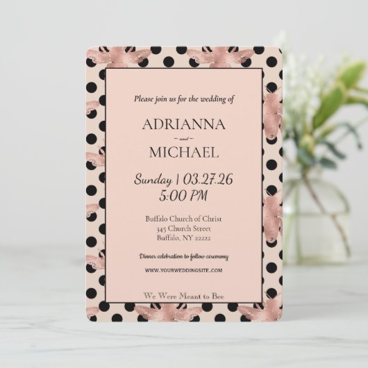 Meant to Bee Rustic Pink Wedding Invitation 招待状 (スタンド正面)
