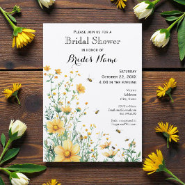 Meant to Bee Rustic Yellow Bridal Shower 招待状
