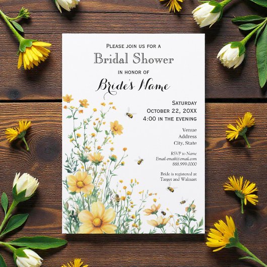 Meant to Bee Rustic Yellow Bridal Shower 招待状