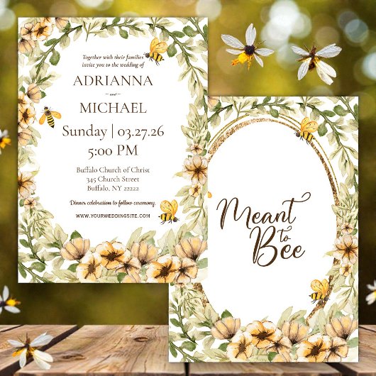 Meant to Bee Rustic Yellow Wedding Invitation 招待状
