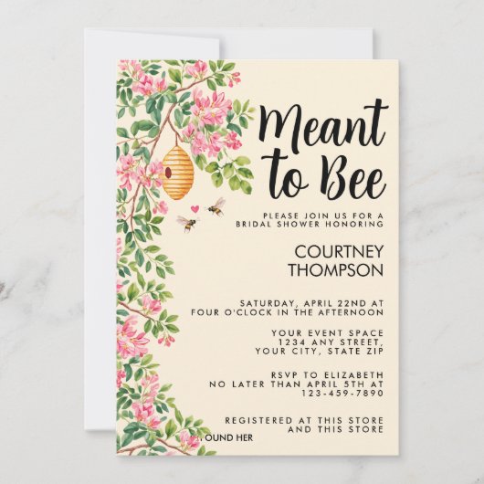 Meant To Bee Watercolor Floral Bridal Shower  招待状 (正面)