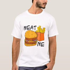 “Meat me” Hamburger en friet illustratie  Tシャツ