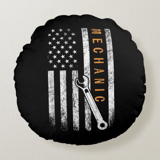 Mechanic American Flag ラウンドクッション (正面)