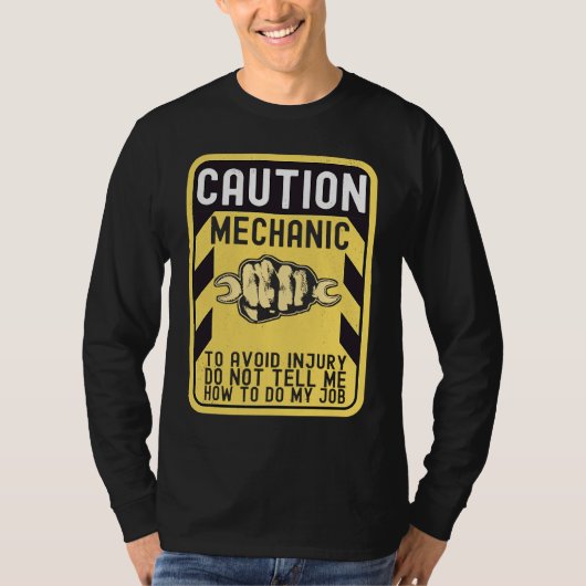 Mechanic Caution Handyman Repairman Tシャツ (正面)