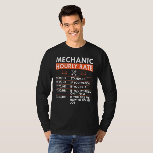 Mechanic Hourly Rate Wrench Piston Garage Labor Ra Tシャツ (正面フル)