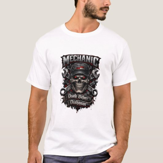 Mechanic Skull Death Before Dishonor Dark Tee Tシャツ (正面)