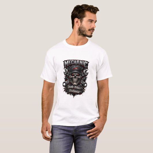 Mechanic Skull Death Before Dishonor Dark Tee Tシャツ (正面フル)