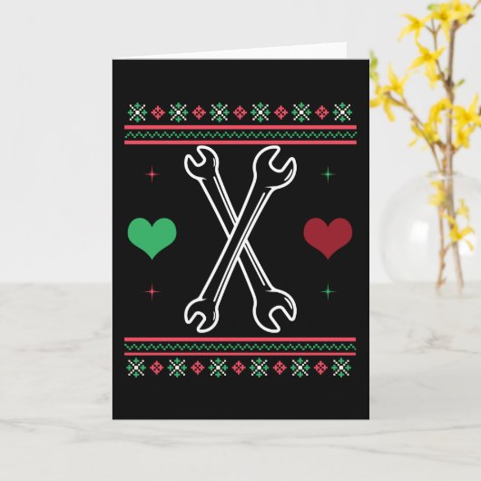 Mechanic Ugly Christmas Sweater Xmas カード (黄色い花)