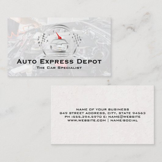 Mechanic Working on Engine | Auto Metal Logo 名刺 (正面/裏面)