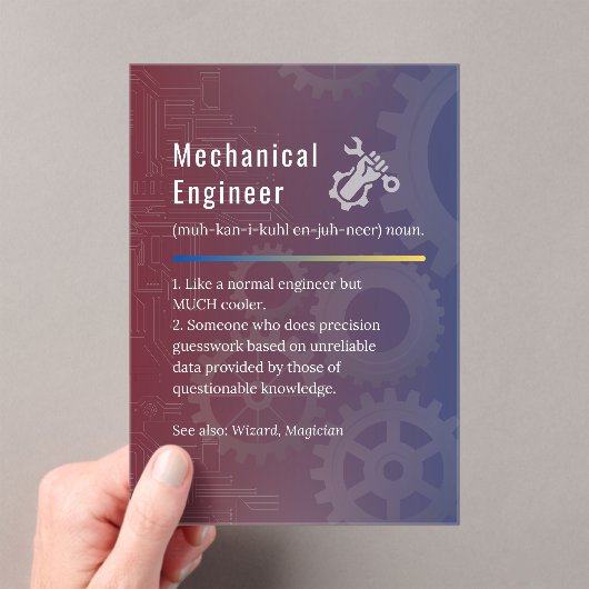 Mechanicalエンジニアおもしろい定義 アクリル招待状 (インサイチュ (ポータブル))
