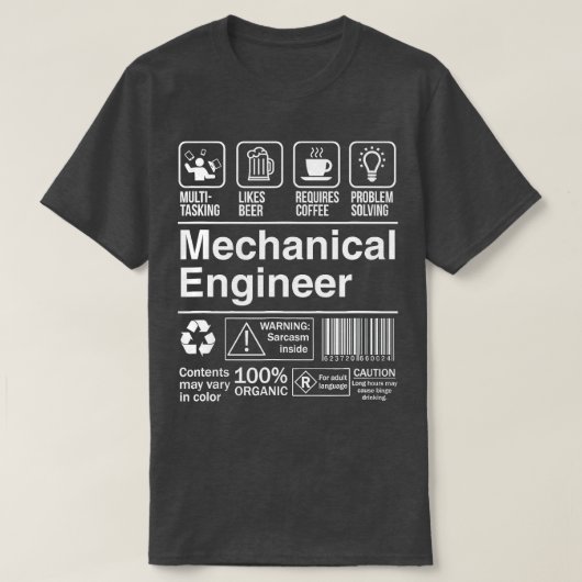 Mechanicalエンジニア製品ラベル Tシャツ (デザイン正面)