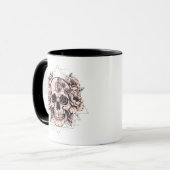 "Mechanical Bloom" - 花と歯車のゴシック・スカル マグカップ (正面左)