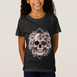 "Mechanical Bloom" - 花と歯車のゴシック・スカル Tシャツ