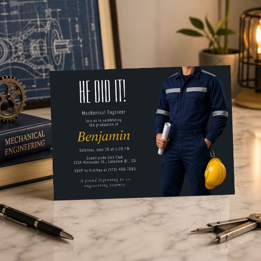 Mechanical Engineer Graduation Party Invite シーズンカード