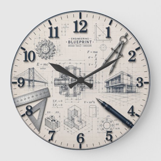 Mechanical Engineer STEM Office & Workshop Decor ラージ壁時計 (正面)