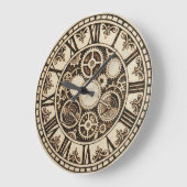  Mechanical Gears Wooden Wall Clock ラージ壁時計 (傾斜)