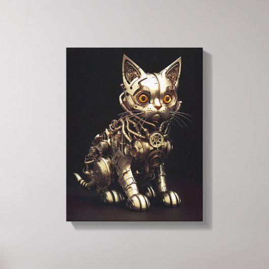 Mechanical Meow: A Steampunk Metal Cat キャンバスプリント (正面)