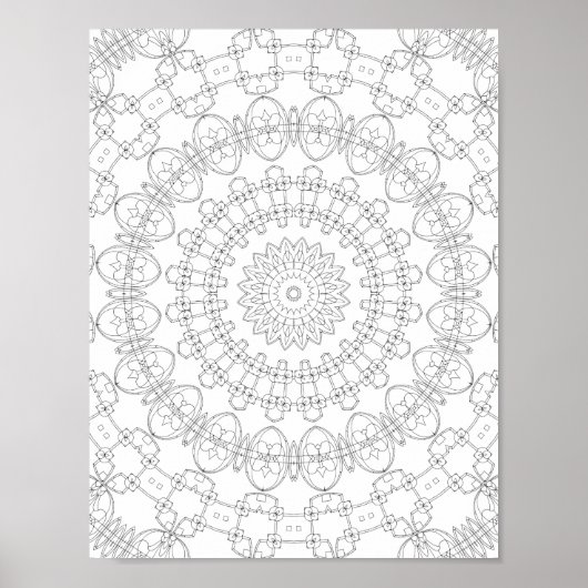 Mechanical Petal Rings Coloring Page Pattern Art ポスター (正面)