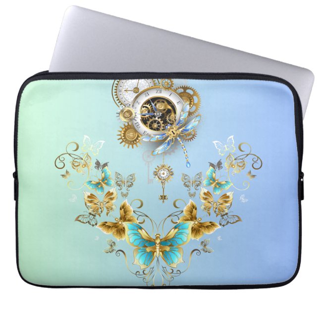Mechanical Serenity – Teal Steampunk Design ラップトップスリーブ (正面)