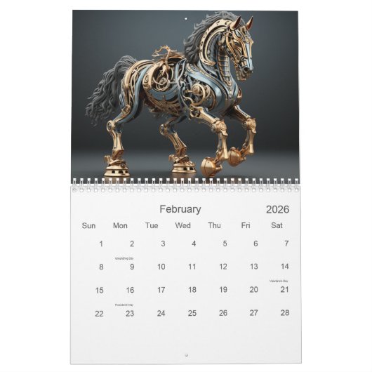 Mechanical Steampunk Stallions カレンダー (2月 2026)