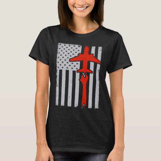 Mechanics  American Flag Plane Airplane Mechanic W Tシャツ (正面)