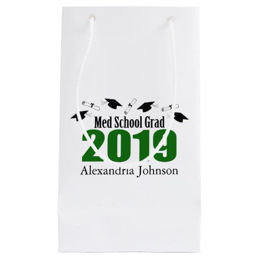 Medの学校の卒業生の2019年の卒業のギフトバッグ(緑) スモールペーパーバッグ (正面)