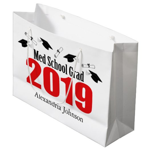 Medの学校の卒業生の2019年の卒業のギフトバッグ(赤い) ラージペーパーバッグ (正面アングル)