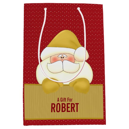 MED:赤と金ゴールドサンタをテーマ ミディアムペーパーバッグ (正面)