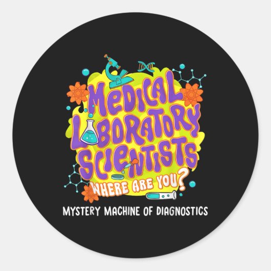 Med Lab Scientists Lab Week 2025ミステリーマシンW ラウンドシール (正面)