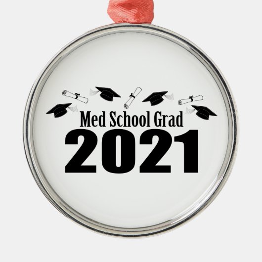 Med School Grad 2021キャップとディプロマス(黒) メタルオーナメント (正面)