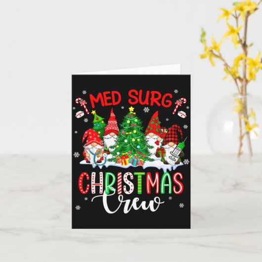 Med Surg Christmas Crew Group Gnomes Decorating Xm カード (黄色い花)