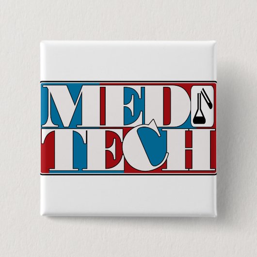 MED TECHの実験室のブロックのロゴ 缶バッジ (正面)