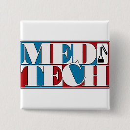 MED TECHの実験室のブロックのロゴ 缶バッジ