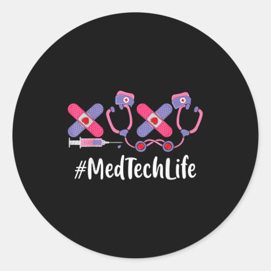 Med Tech Valentines Day Women Heart Stethoscope Ap ラウンドシール (正面)