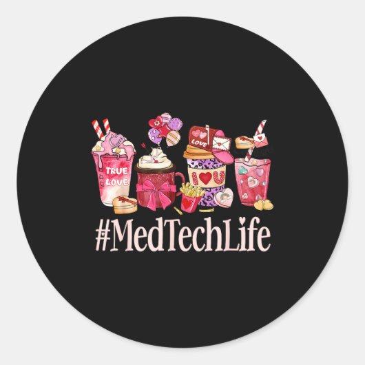 Med Tech Women Coffee Lovers Funny Valentine's Day ラウンドシール (正面)