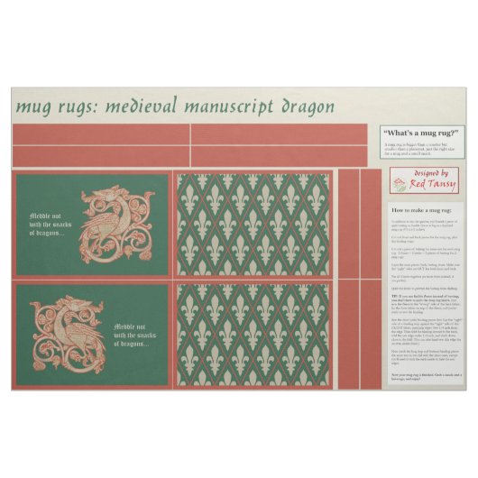 "Meddle Not" Dragon DIY Mug Rugs ファブリック (ファットクウォーター)