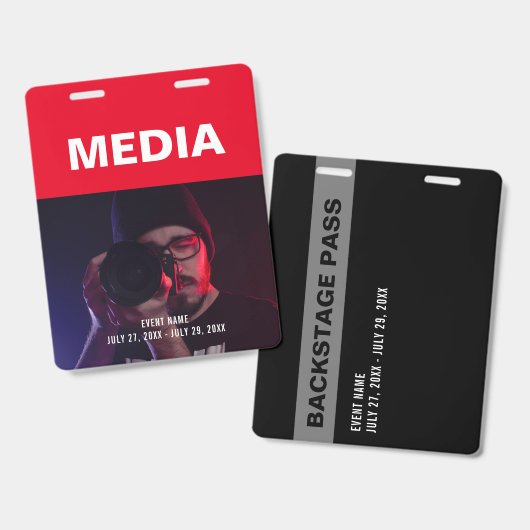 Media Photo Background Backstage Pass ID バッジ (正面＆裏面)