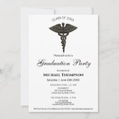 Medical Black Caduceus Noble Graduation | Photo 招待状 (正面)