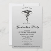 Medical Black White Caduceus Graduation | Photo 招待状 (正面)