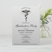 Medical Black White Caduceus Graduation | Photo 招待状 (スタンド正面)