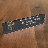 Medical Caduceusシンボルブラック金ゴールド デスクネームプレート (側面)