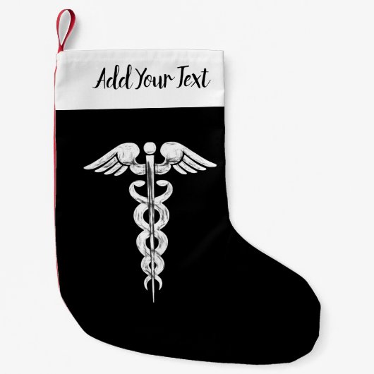 Medical Caduceusナースの博士の白黒 スモールクリスマスストッキング (正面)