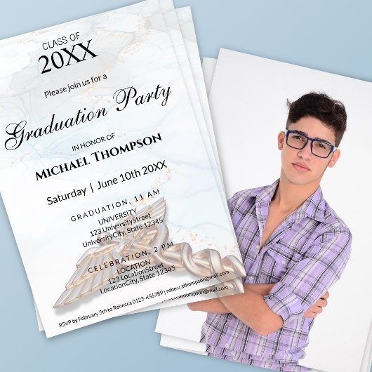 Medical Caduceus Copper Rose Gold Graduation Photo 招待状