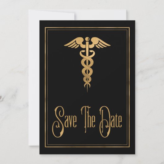 Medical Caduceus Doctor Nurse Blue Save The Date セーブザデート (正面)